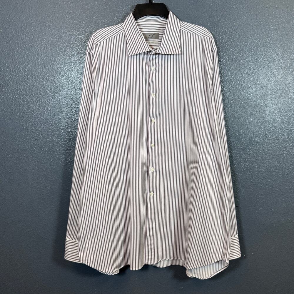 Canali 46-18 men’s purple/white striped long sleeve button up cotton shirt